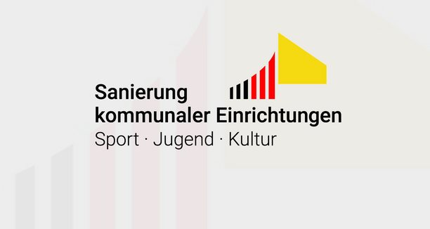 grauer Hintergrund und in schwarzer Schrift steht: Sanierung kommunaler Einrichtungen