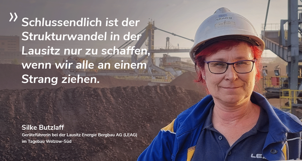 auf der rechten Seite ist eine Frau abgebildet und auf der Linken Seite steht ein Zitat von ihr