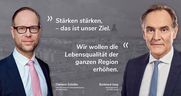 auf der rechten und linken Seite ist jeweils ein Mann abgebildet und in der Mitte stehen ihre Zitate