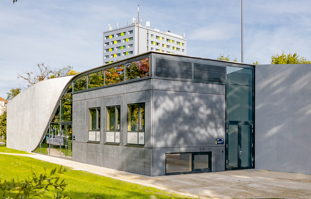 Ein Fotos des Carbonbetongebäudes CUBE.