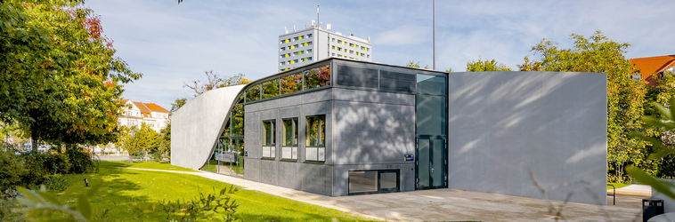 Ein Fotos des Carbonbetongebäudes CUBE.