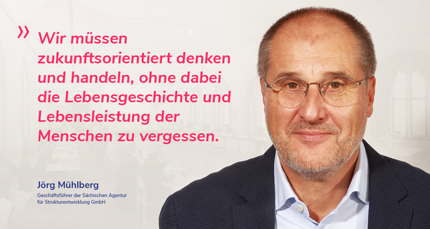 auf der rechten Seite ist ein Mann abgebildet und auf der linken Seite ist ein Zitat von ihm