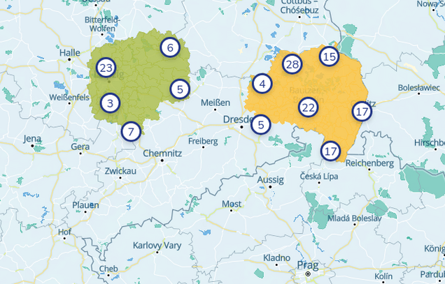 Karte von Leipzig und Bautzen